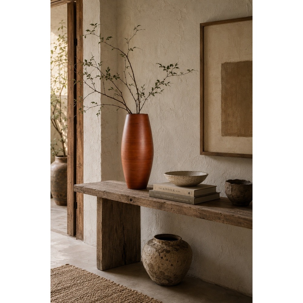 Lerman Decor 18" Bamboo Floor Vase Brown Modern Boho Decorative Accent